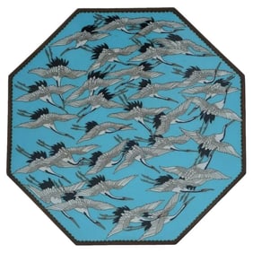Japanese Cloisonne Turquoise Ground Crane Frenzy Plate Attributed to Hayashi