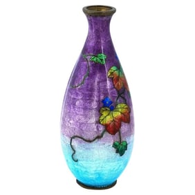 Japanese Cloisonne Rainbow Meiji Era Ginbari Vase Signed