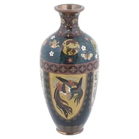 High Quality Japanese Cloisonne Enamel Dragon and Phoenix Bird Vase