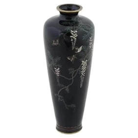 Antique Meiji Japanese Cloisonne Golden Age Wisteria and Birds Vase Attributed t