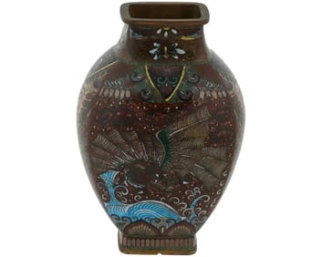Antique Meiji Japanese Cloisonne Goldstone Enamel Dragon Vase Attributed to Hond