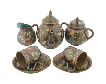 Antique Meiji Era Japan Cloisonne Enamel Tea Set
