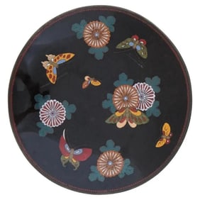 Antique Meiji Japanese Cloisonne Enamel Butterfly Plate