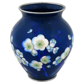 Japanese Flowers Butterfly Cloisonne Enamel Vase