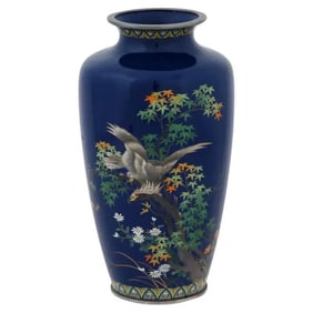 Japanese Silver Mounted Blue Cloisonne Enamel Vase