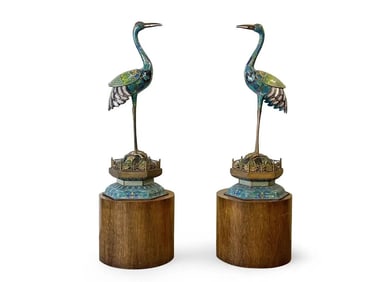 Large Pair of Chinese Cloisonne Enamel Cranes