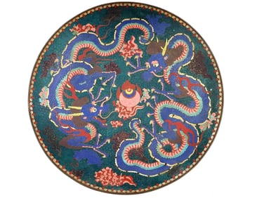Large Japanese Dragon Design Cloisonne Enamel Plate