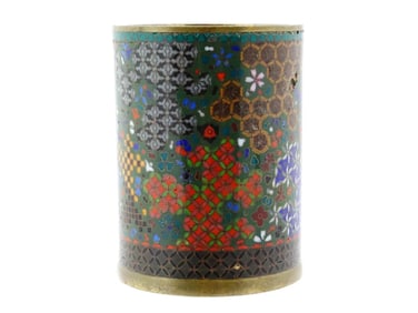 Antique Japanese Cloisonne Enamel Brush Geometric Patterns Brush Pot GOTO