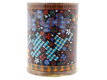 Antique Japanese Cloisonne Enamel Brush Geometric Patterns Brush Pot GOTO
