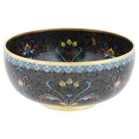 Chinese Cloisonne Enamel Footed Bowl W Floral Motif