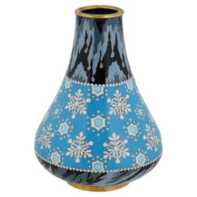 Chinese Cloisonne Enamel Brass Vase W Snowflakes