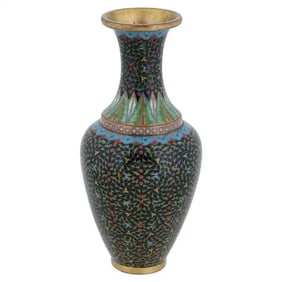 Chinese Cloisonne Enamel Brass Vase W Foliage Motif