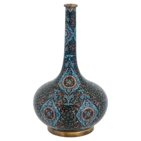 Chinese Cloisonne Enamel Brass Vase W Foliage Motif