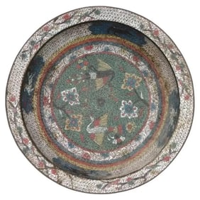 Chinese Phoenix Bird Cloisonné Enamel Over Brass Bowl