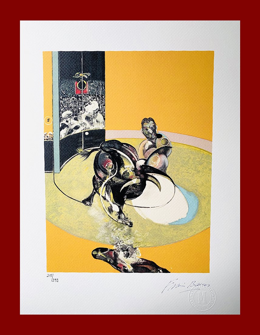Francis Bacon - Bullfight at the Mirror: Francis Bacon "Bullfight at the Mirror". Beautiful lithograph by the irish master Francis Bacon. Limited edition, hand numbered on lower left margin. Published by Birkhauser Kunstverlag, Basel. Lithog