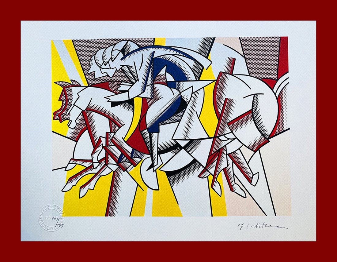 Roy Lichtenstein - Red Jockeys: Roy Lichtenstein "Red Jockeys". Beautiful lithograph by the american master Roy Lichtenstein. Limited edition, hand numbered on lower left margin. Published by Societé Des Nouvelles Editions OPTA. Li