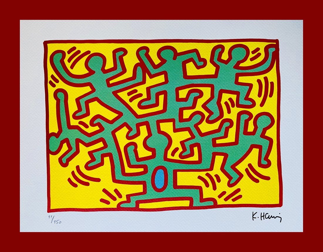 Keith Haring - Growing: Keith Haring "Growing". Beautiful lithograph by the american master Keith Haring. Limited edition, hand numbered on lower left margin. Lithograph, signed on plate on the right margin. Stamp "Keith Har