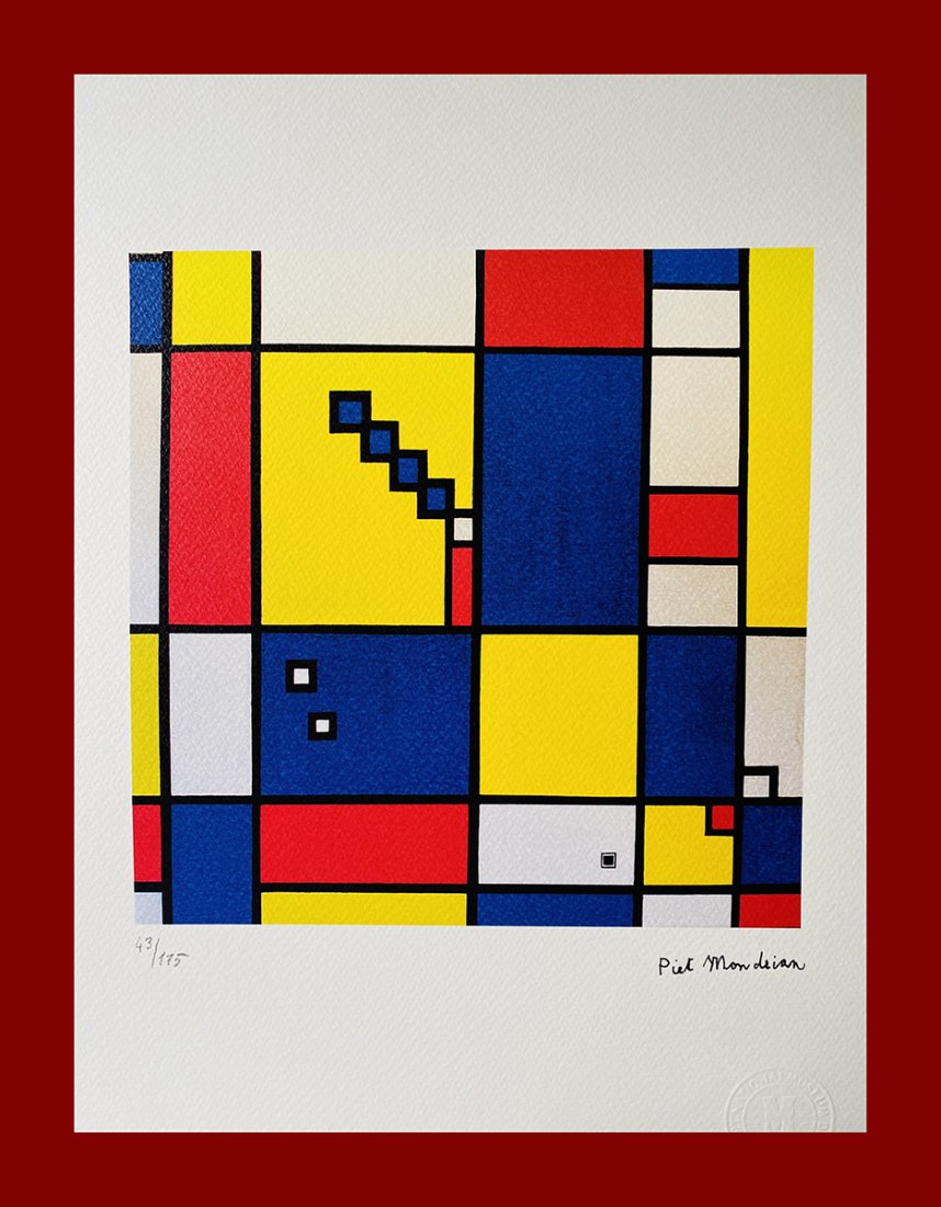 Piet Mondrian - Untitled: Piet Mondrian "Untitled". Beautiful lithograph by the dutch master Piet Mondrian. Limited edition, hand numbered on lower left margin. Published by Editions du Rhin, Strasbourg. Lithograph, signed on 