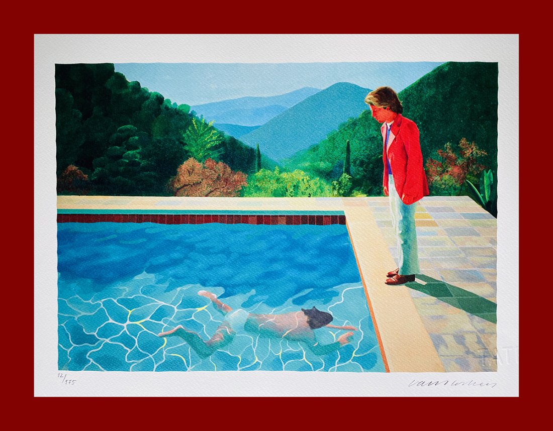David Hockney - Portrait of an Artist (Pool): David Hockney "Portrait of an Artist (Pool)". Beautiful lithograph by the american master David Hockney. Limited edition, hand numbered on lower left margin. Lithograph, signed on plate on the right m