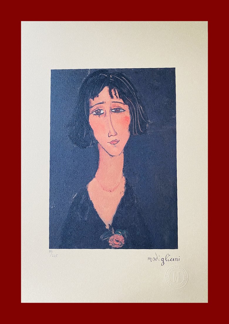 Amedeo Modigliani - Young Girl with the Rose: Amedeo Modigliani "Young Girl with the Rose". Beautiful lithograph by the italian master Amedeo Modigliani. Limited edition, hand numbered on lower left margin. Published by Birkhauser Kunstverlag, Ba