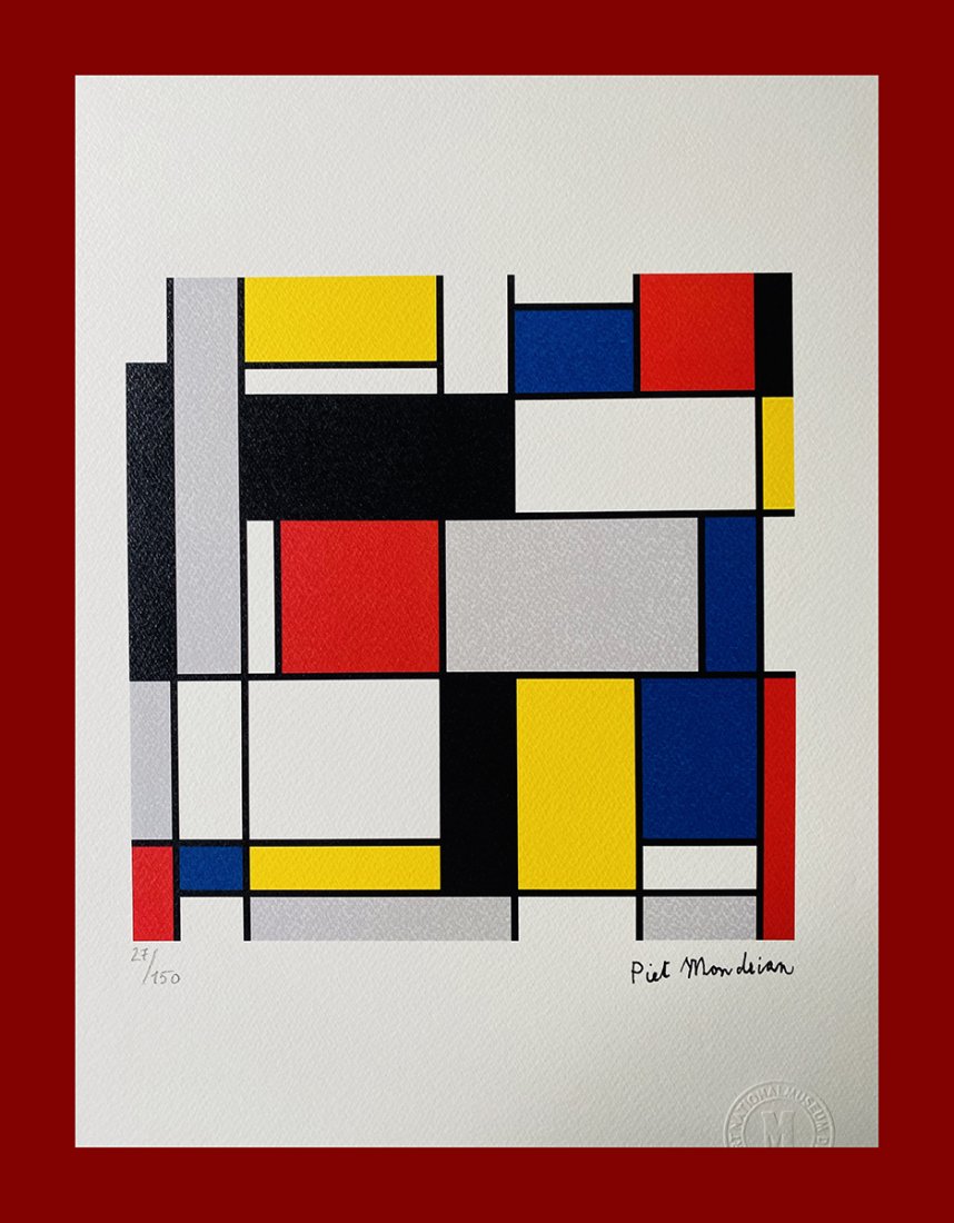Piet Mondrian - Untitled: Piet Mondrian "Untitled". Beautiful lithograph by the dutch master Piet Mondrian. Limited edition, hand numbered on lower left margin. Published by Editions du Rhin, Strasbourg. Lithograph, signed on 