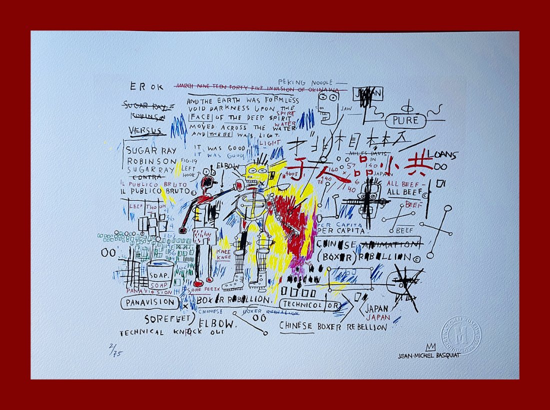 Jean-Michel Basquiat - Boxer Rebellion: Jean-Michel Basquiat "Boxer Rebellion". Beautiful original lithograph by the american master Jean-Michel Basquiat. Limited edition, hand numbered on lower left margin. Published by Birkhauser Kunstver