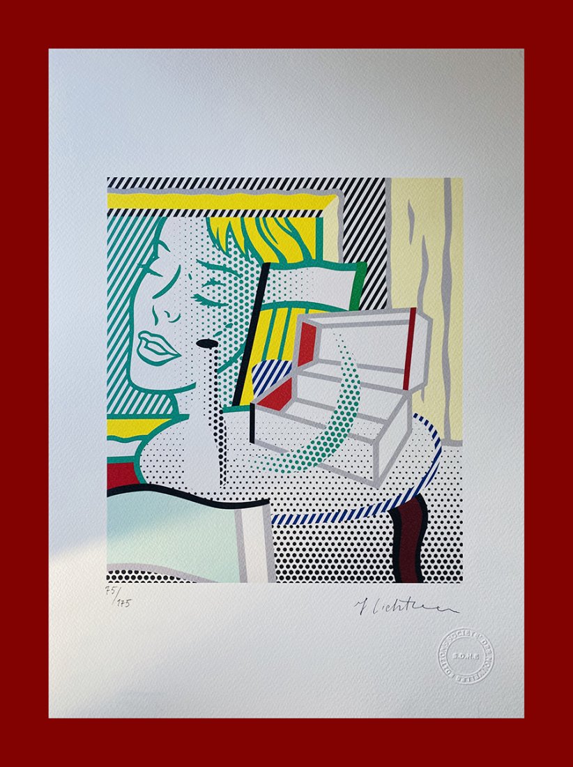 Roy Lichtenstein - Interiors with Still Life: Roy Lichtenstein "Interiors with Still Life". Beautiful lithograph by the american master Roy Lichtenstein. Limited edition, hand numbered on lower left margin. Published by Societé Des Nouvelles Edi