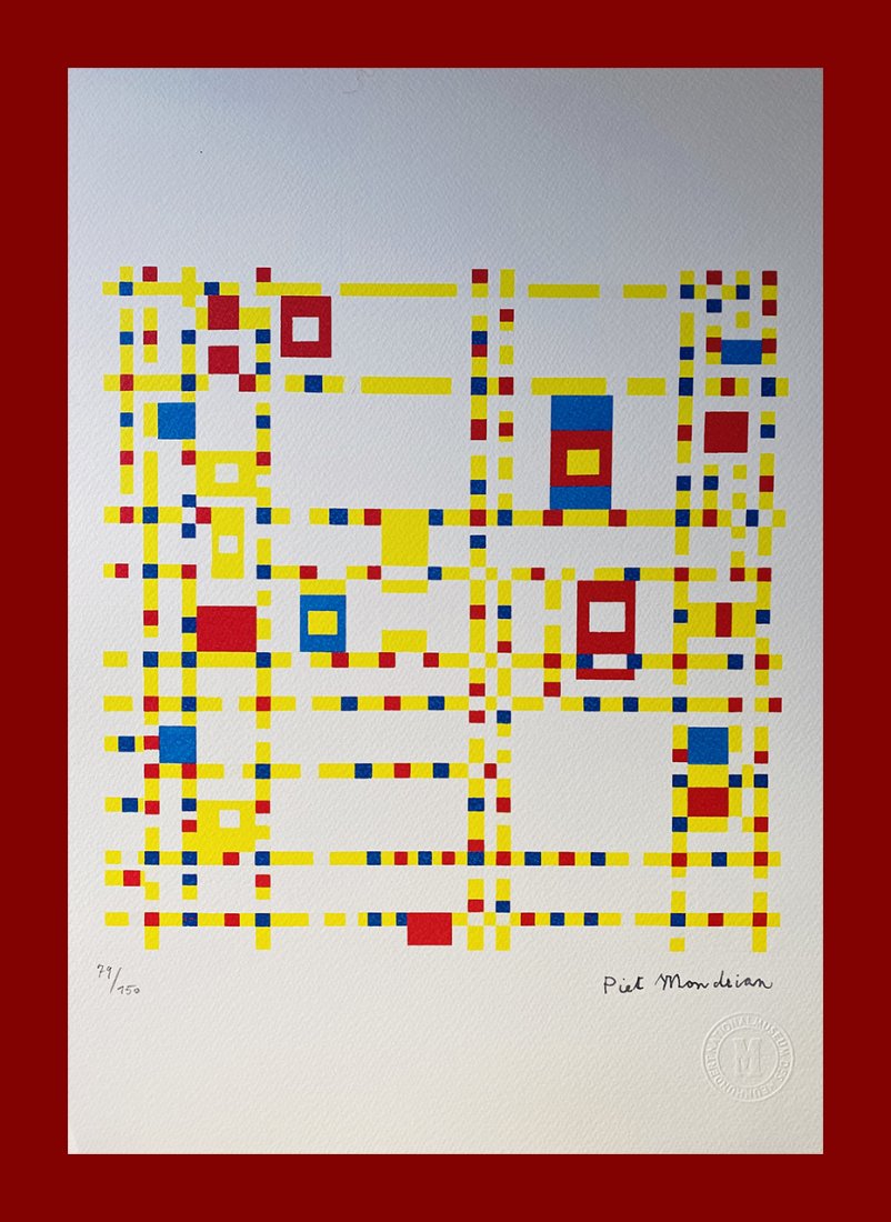 Piet Mondrian - Broadway Boogie-Woogie: Piet Mondrian "Broadway Boogie-Woogie". Beautiful lithograph by the dutch master Piet Mondrian. Limited edition, hand numbered on lower left margin. Published by Birkhauser Kunstverlag, Basel. Lithogr