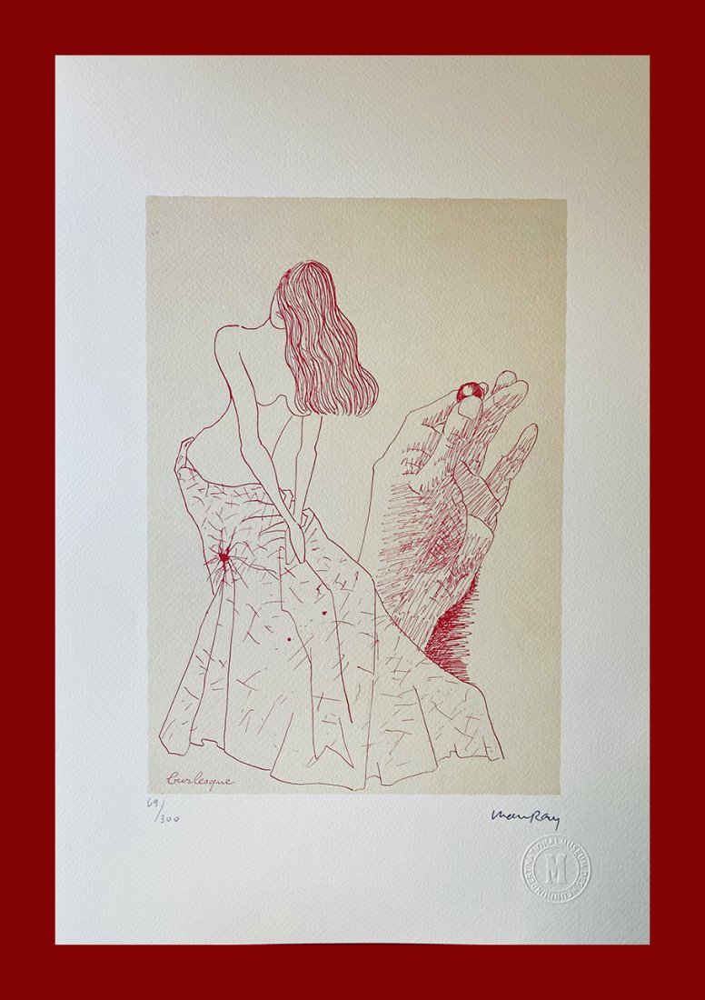 Man Ray - Burlesque: Man Ray "Burlesque". Beautiful original lithograph by the american master Man Ray. Limited edition, hand numbered on lower left margin. Published by Birkhauser Kunstverlag, Basel. Lithograph, signed o