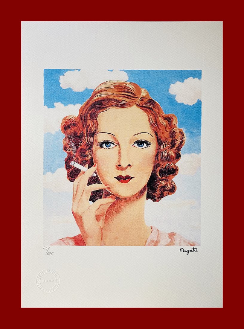 René Magritte - Georgette Magritte (Artist's Wife): René Magritte "Georgette Magritte". Beautiful lithograph by the belgian master René Magritte. Limited edition, hand numbered on lower left margin. Published by Societé Des Nouvelles Editions OPTA. 