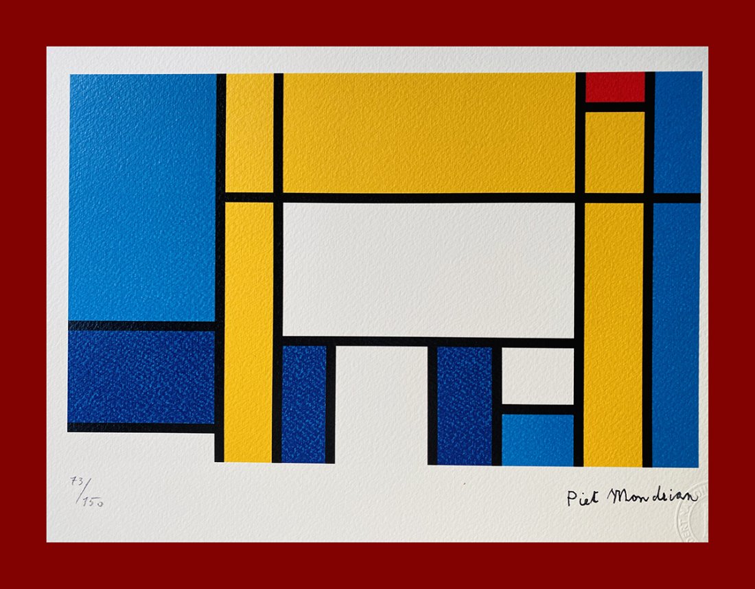 Piet Mondrian - The Bed: Piet Mondrian "The Bed". Beautiful lithograph by the dutch master Piet Mondrian. Limited edition, hand numbered on lower left margin. Published by Birkhauser Kunstverlag, Basel. Lithograph, signed on 