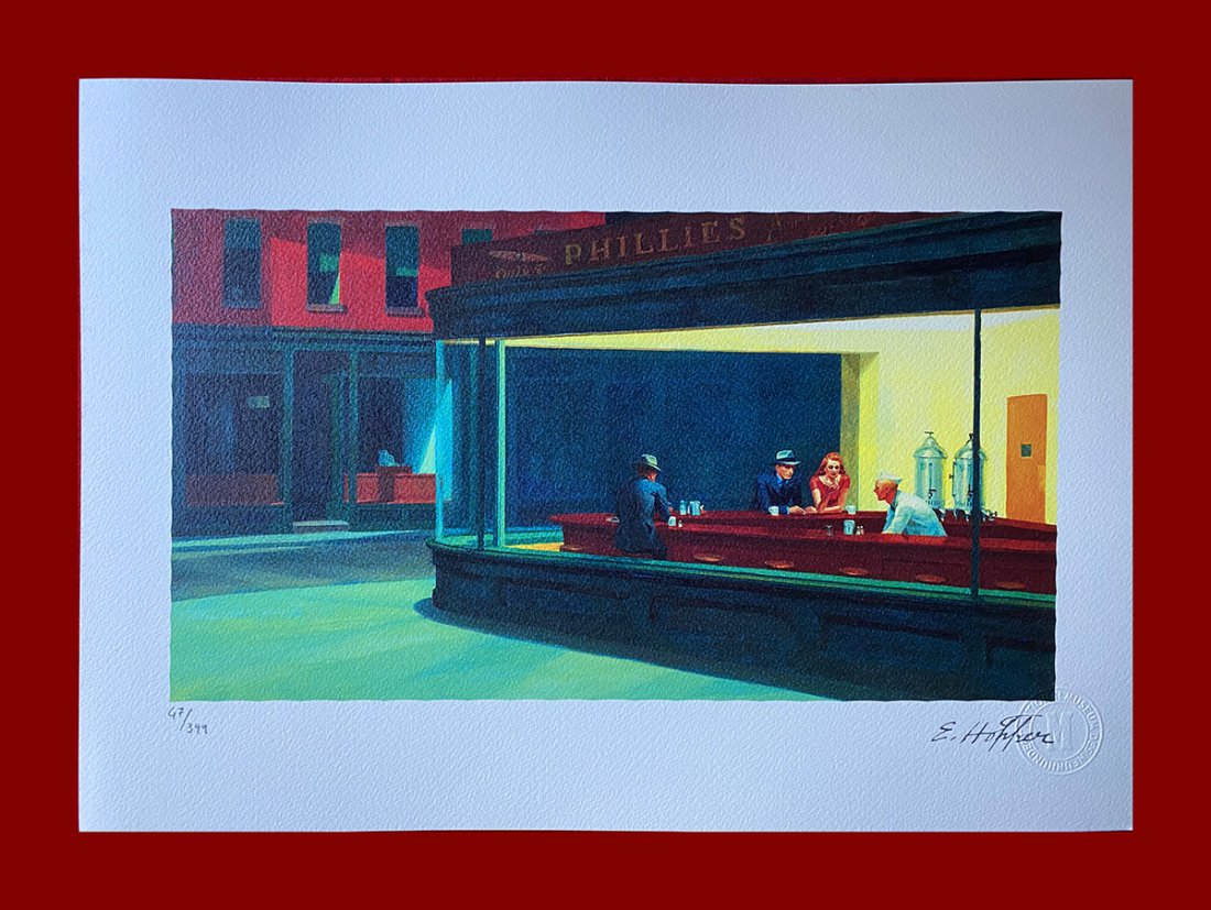 Edward Hopper - The Nighthawks: Edward Hopper "The Nighthawks". Beautiful lithograph by the american master Edward Hopper. Limited edition, hand numbered on lower left margin. Published by Birkhauser Kunstverlag, Basel. Lithograph, 