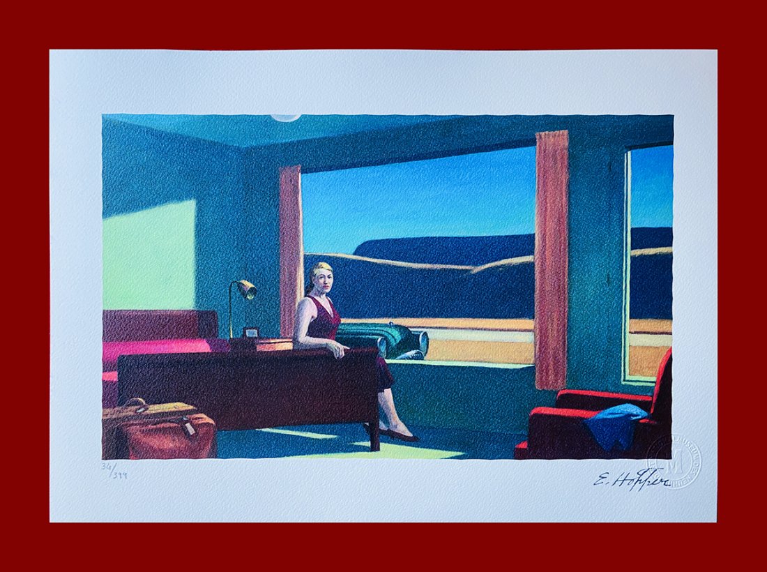 Edward Hopper - Western Motel: Edward Hopper "Western Motel". Beautiful lithograph by the american master Edward Hopper. Limited edition, hand numbered on lower left margin. Published by Birkhauser Kunstverlag, Basel. Lithograph, s