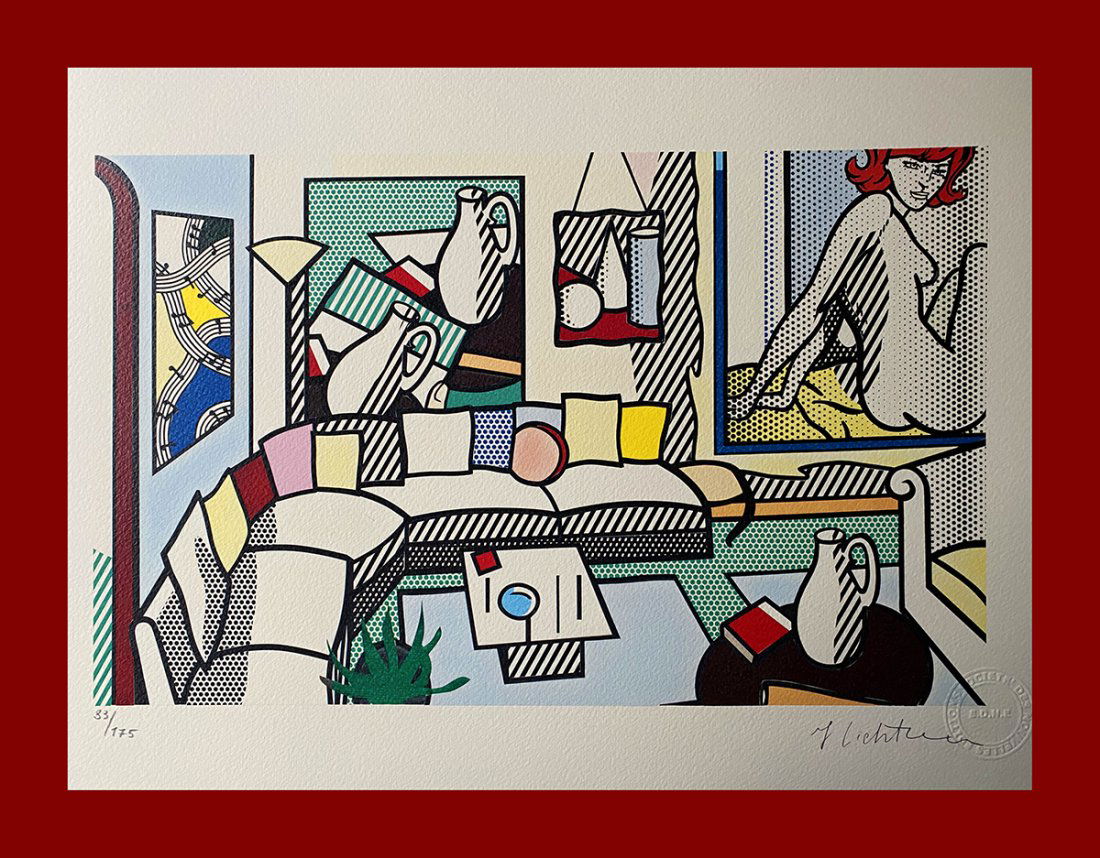 Roy Lichtenstein - Collage for Interiors: Roy Lichtenstein "Collage for Interiors". Beautiful lithograph by the american master Roy Lichtenstein. Limited edition, hand numbered on lower left margin. Published by Societé Des Nouvelles Edition