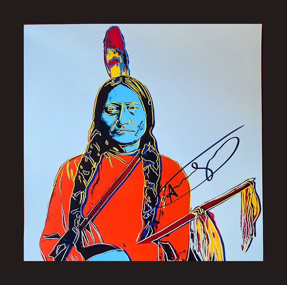 Andy Warhol - Sitting Bull: Andy Warhol "Sitting Bull" (From the serie: "Cowboys and Indians") beautiful original HAND SIGNED screen print poster on Lenox Paper attributed to the american pop art master Andy Warhol. Size: 70x70 