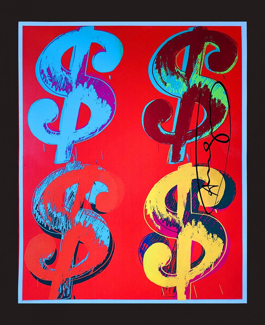 Andy Warhol - Dollars: Andy Warhol "Dollars". Beautiful original HAND SIGNED screen print poster on Lenox Paper attributed to the american pop art master Andy Warhol. Size: 70x56 cm. Hand signed on lower margin. Signature v