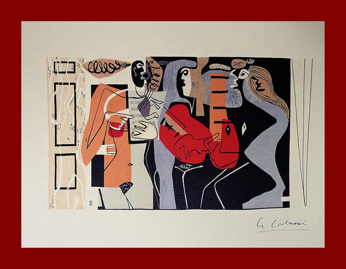 Le Corbusier - Musicians: Le Corbusier "Musicians". Beautiful hand-crafted lithograph by the swiss master Le Corbusier. Limited edition. Published by Mourlot Brothers, Paris. Lithograph, signed on plate on the right margin. On