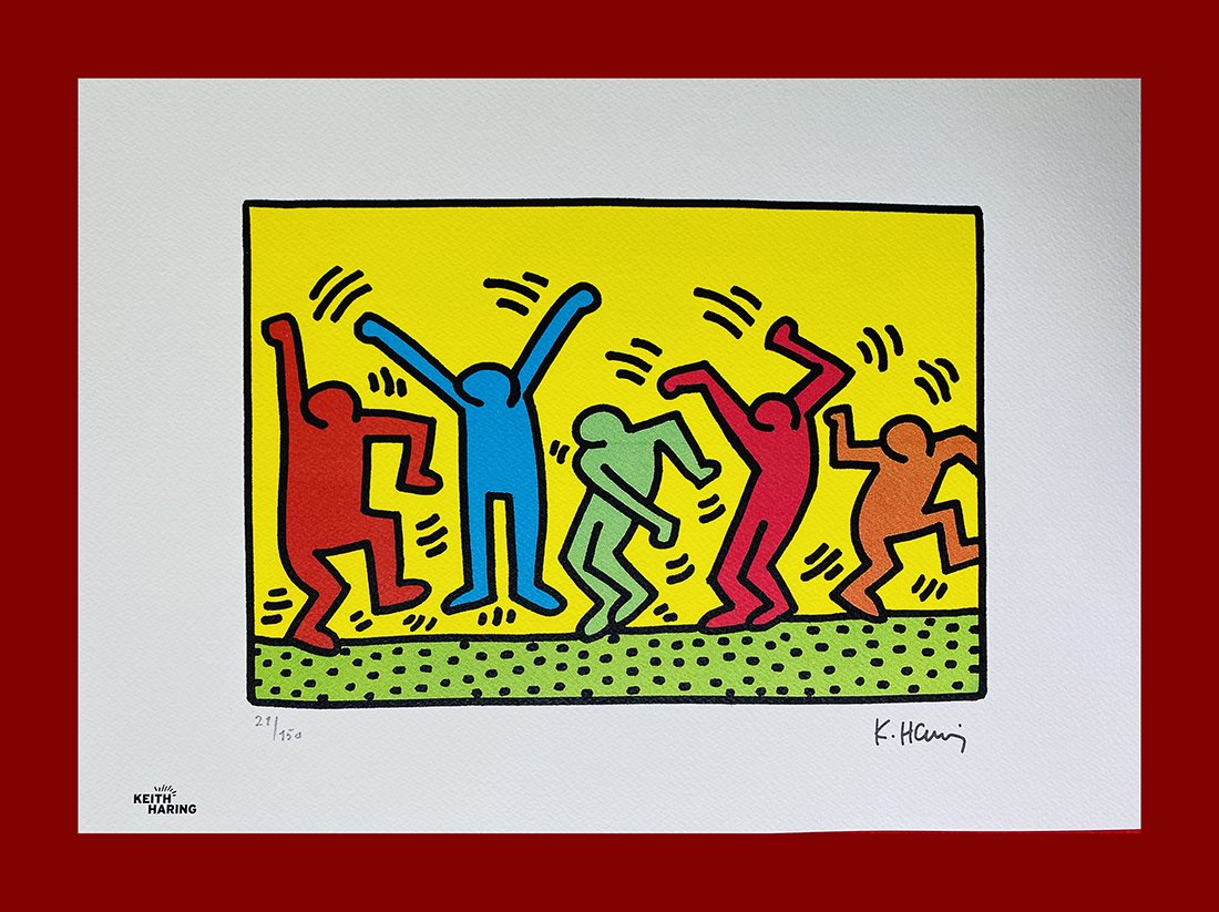 Keith Haring - Untitled (Dance 1987): Keith Haring "Untitled (Dance 1987)". Beautiful lithograph by the american master Keith Haring. Limited edition, hand numbered on lower left margin. Lithograph, signed on plate on the right margin. St