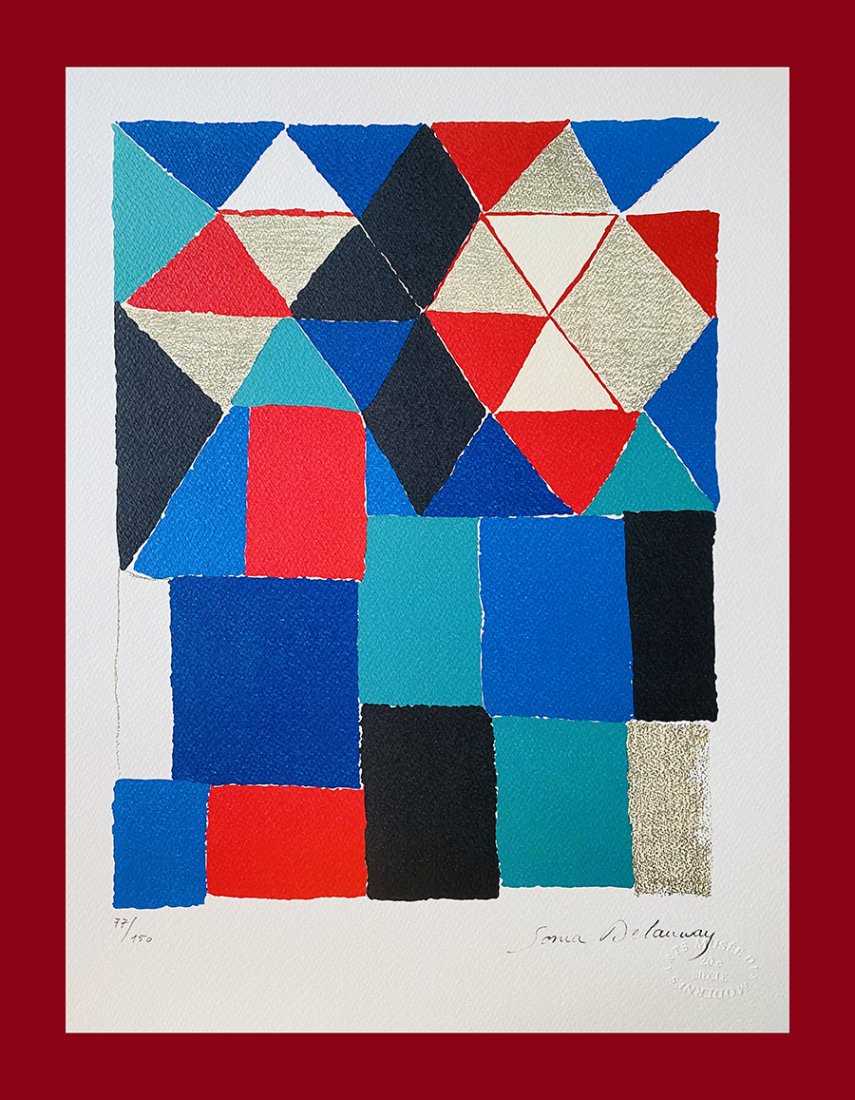 Sonia Delaunay - Untitled: Sonia Delaunay "Untitled". Beautiful lithograph by the french master Sonia Delaunay. Limited edition, hand numbered on lower left margin. Published by Editions du Rhin, Strasbourg. Lithograph, signed 