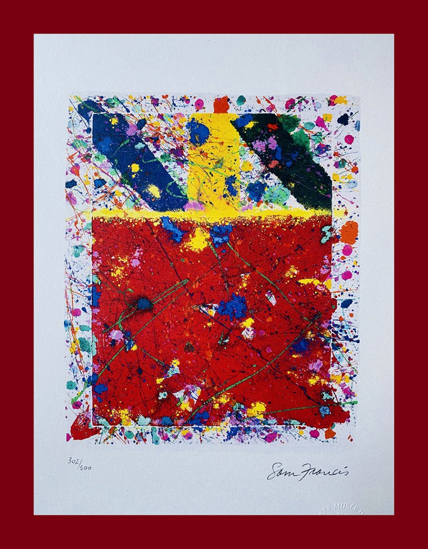 Sam Francis - Red Beam: Sam Francis "Red Beam". Beautiful lithograph by the american master Sam Francis. Limited edition, hand numbered on lower left margin. Published by Editions du Rhin, Strasbourg. Lithograph, signed on p
