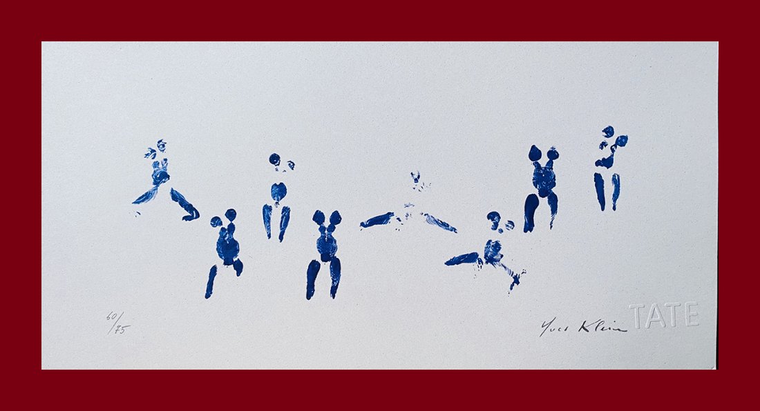Yves Klein - Anthropometries: Yves Klein "Anthropometries". Beautiful lithograph by the french master Yves Klein. Limited edition, hand numbered on lower left margin. Lithograph, signed on plate on the right margin. On fine art pa