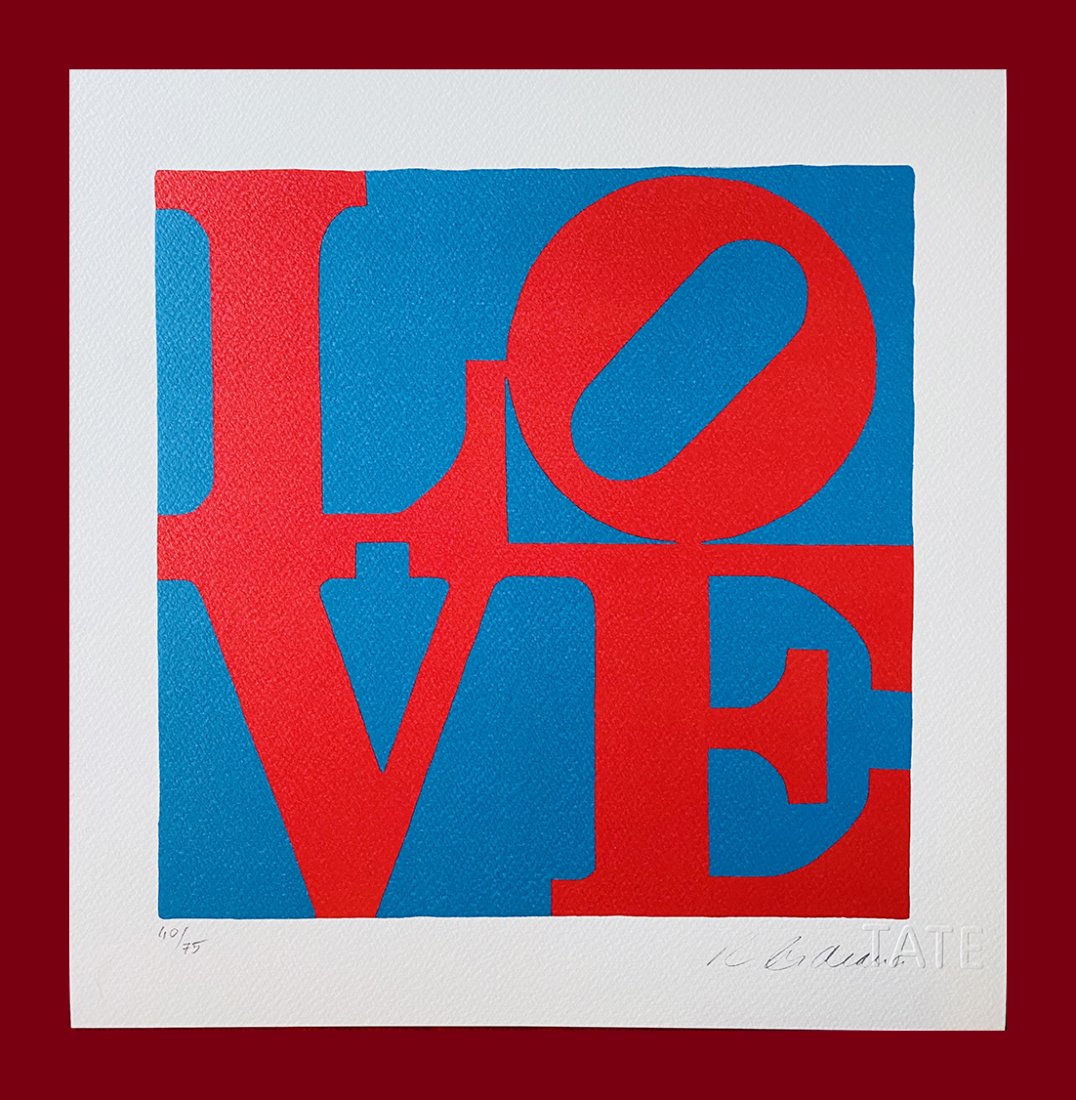 Robert Indiana - Love: Robert Indiana "Love". Beautiful lithograph by the american master Robert Indiana. Limited edition, hand numbered on lower left margin. Lithograph, signed on plate on the right margin. On fine art pap