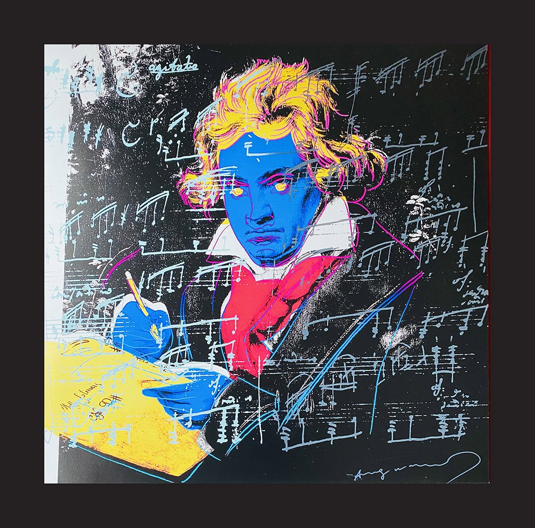 Andy Warhol - Beethoven: Andy Warhol "Beethoven" beautiful original HAND SIGNED screen print poster on Lenox Paper attributed to the american pop art master Andy Warhol. Size: 70x70 cm. Hand signed on lower margin. Signature 