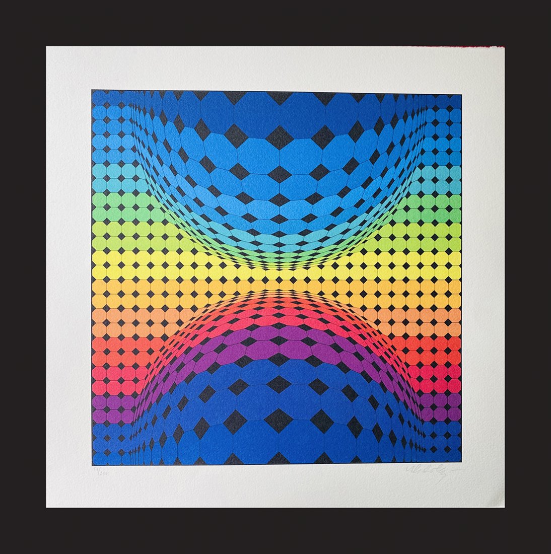 Victor Vasarely - Kartchou: Victor Vasarely "Kartchou" beautiful original HAND SIGNED chromolithograph on precious handmade german paper attributed to the french/hungarian master Victor Vasarely. Size: 50x50 cm. Hand signed on l