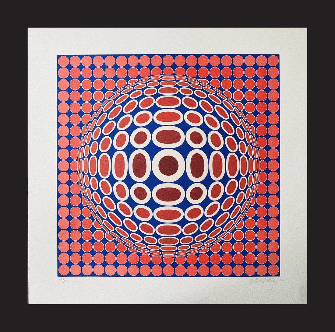 Victor Vasarely - Tuz-2-4: Victor Vasarely "Tuz-2-4" beautiful original HAND SIGNED chromolithograph on precious handmade german paper attributed to the french/hungarian master Victor Vasarely. Size: 50x50 cm. Hand signed on lo