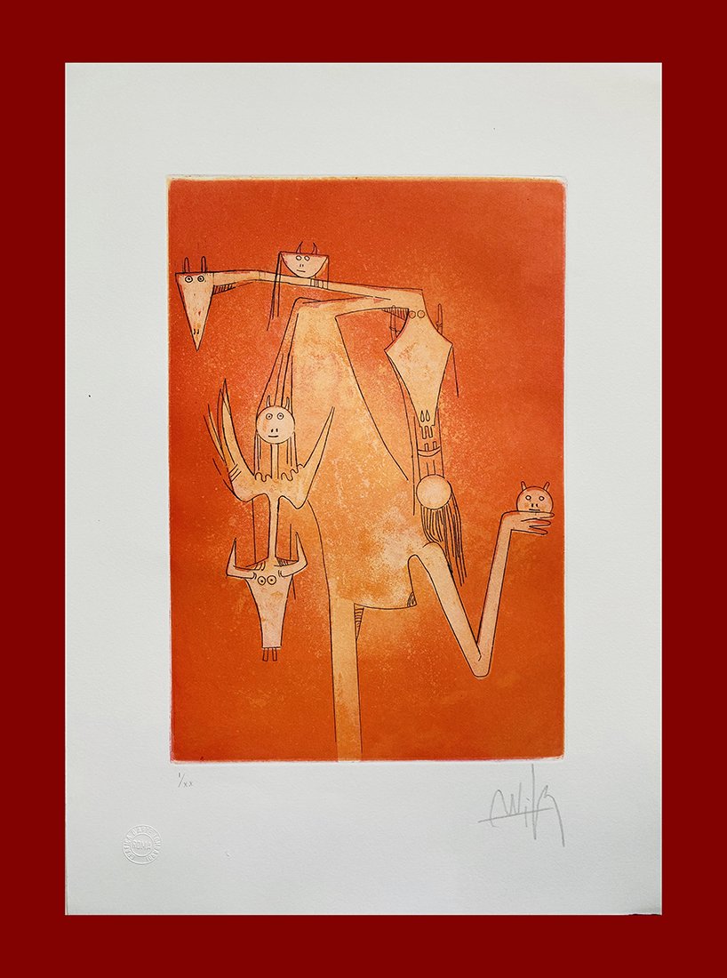 Wifredo Lam - Le Monde Magique de la Fertilité: Wifredo Lam "Le Monde Magique De La Fertilité". Beautiful HAND SIGNED original etching on Arches Paper by the cuban master Wifredo Lam. This etching is included in the folder of 2 etchings along with
