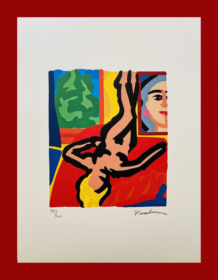 Tom Wesselmann - Nude with Picasso: Tom Wesselmann "Nude with Picasso". Beautiful original lithograph by the american master Robert Rauschenberg. Limited edition, hand numbered on lower left margin. Lithograph, signed on plate on the ri