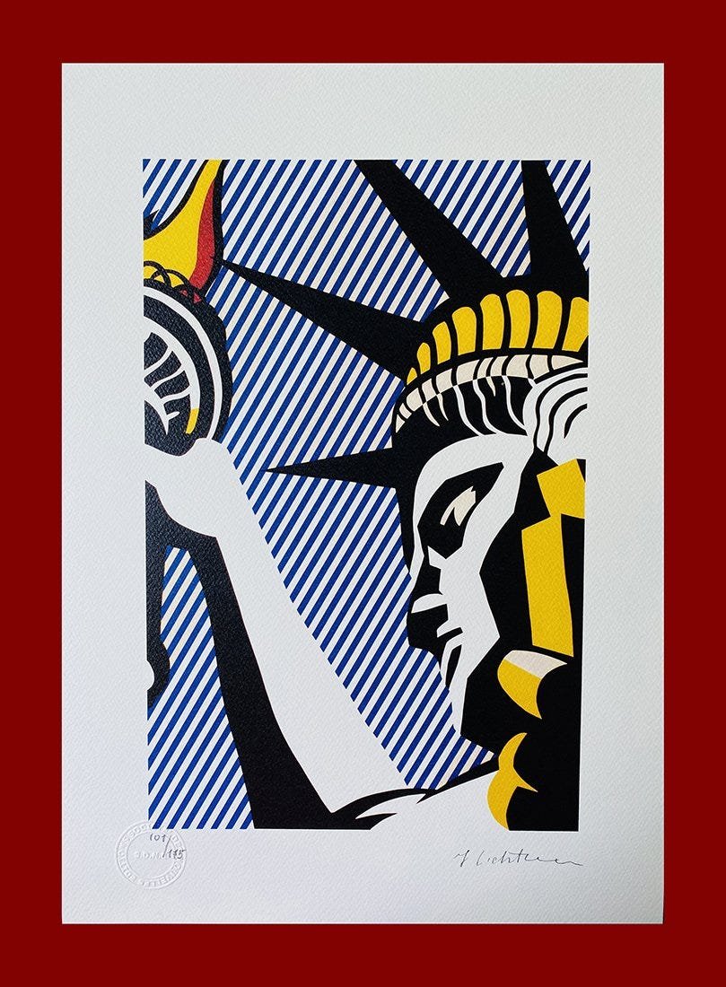 Roy Lichtenstein - I Love Liberty: Roy Lichtenstein "I Love Liberty". Beautiful lithograph by the american master Roy Lichtenstein. Limited edition, hand numbered on lower left margin. Published by Societé Des Nouvelles Editions OPTA.