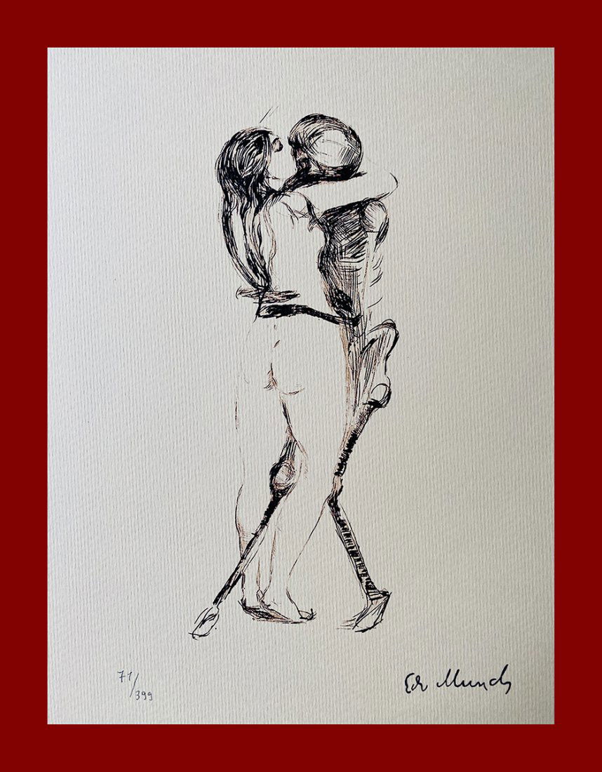 Edvard Munch - Death and The Maiden: Edvard Munch "Death and the Maiden". Beautiful lithograph by the norwegian master Edvard Munch. Limited edition, hand numbered on lower left margin. Published by Birkhauser Kunstverlag, Basel. Lithogr