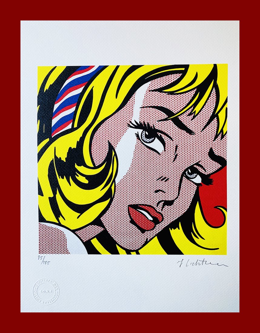 Roy Lichtenstein (after) - Girl with Hair Ribbon: Roy Lichtenstein "Girl with Hair Ribbon". Beautiful lithograph attributed to the american master Roy Lichtenstein. Limited edition, hand numbered on lower left margin. Published by SocietÃ© Des Nouv
